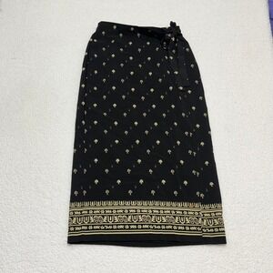 Joan Leslie Vintage Black Gold Faux Wrap Maxi Skirt Size 12 Style 7333304